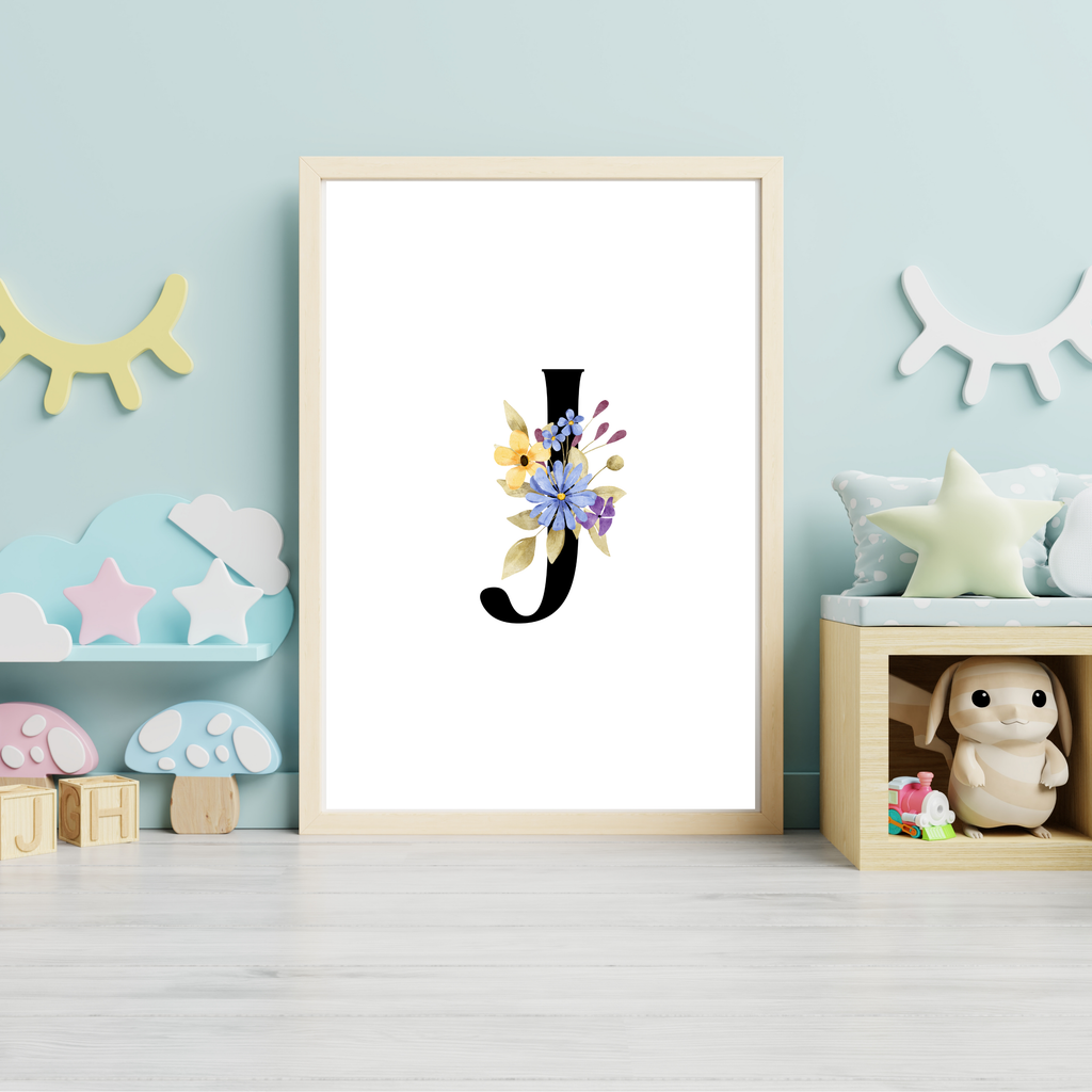 Floral prints with black initials