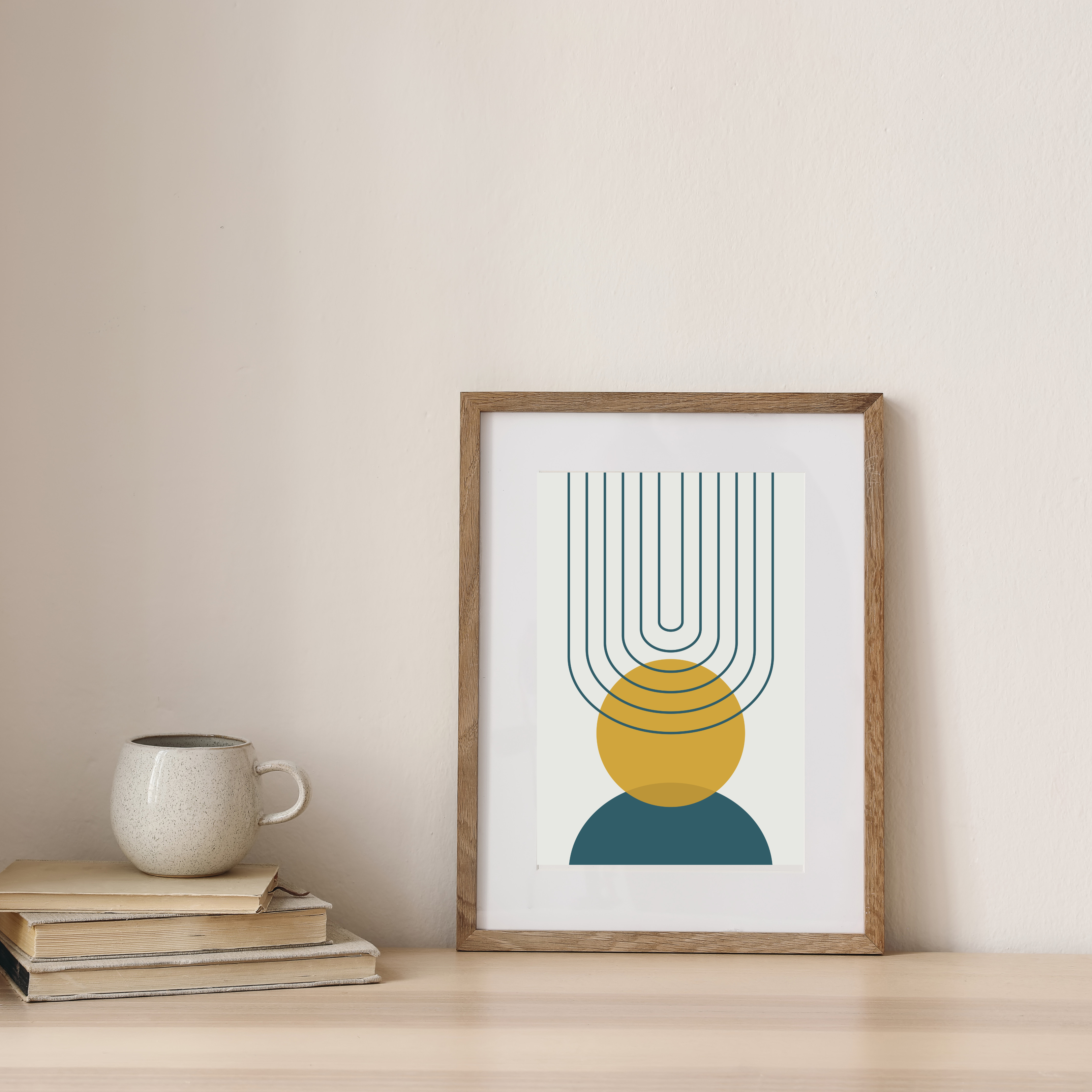 Muted teal and mustard boho print set of three