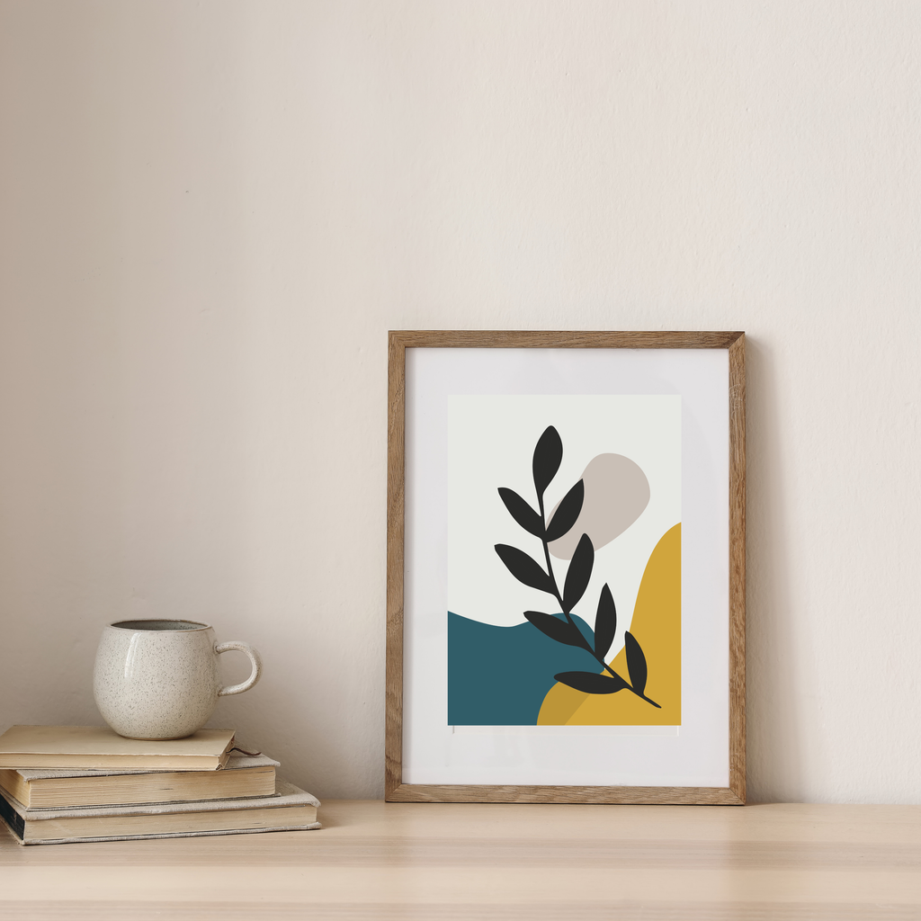 Muted teal and mustard boho print set of three