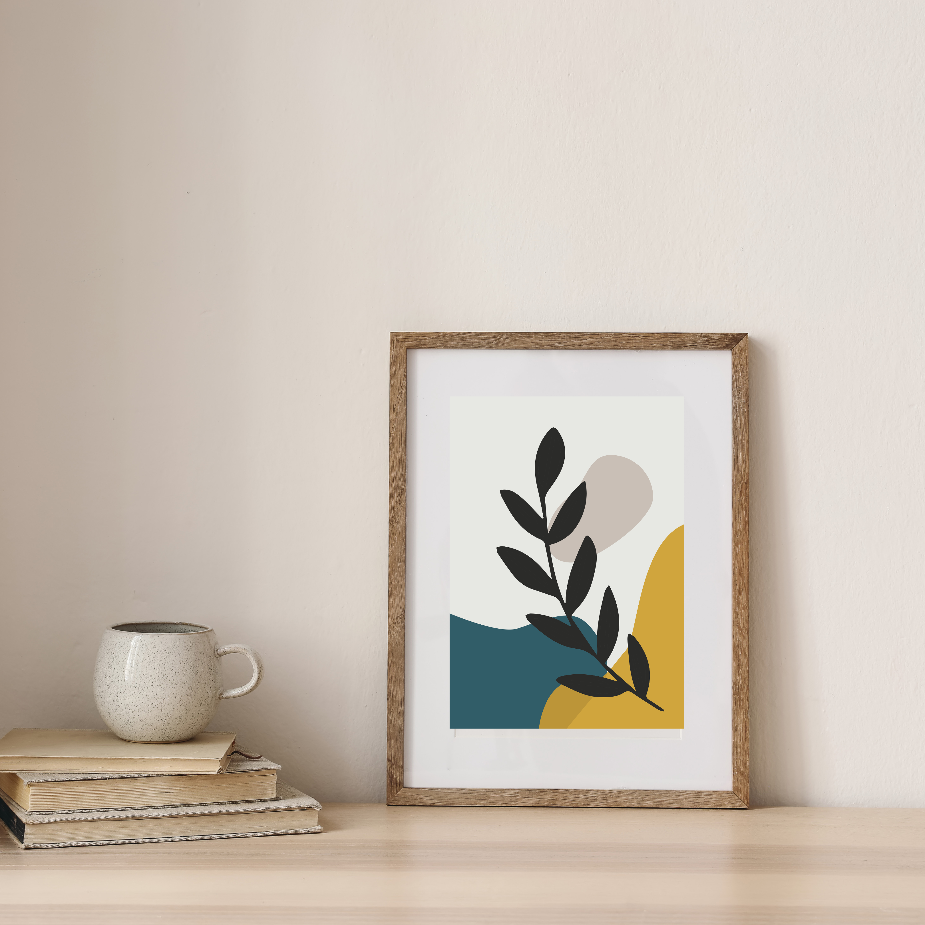 Muted teal and mustard boho print set of three