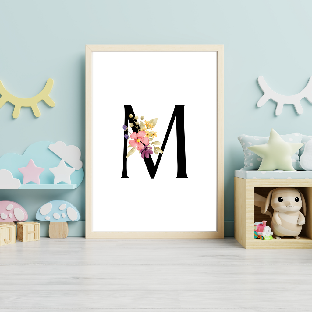 Floral prints with black initials