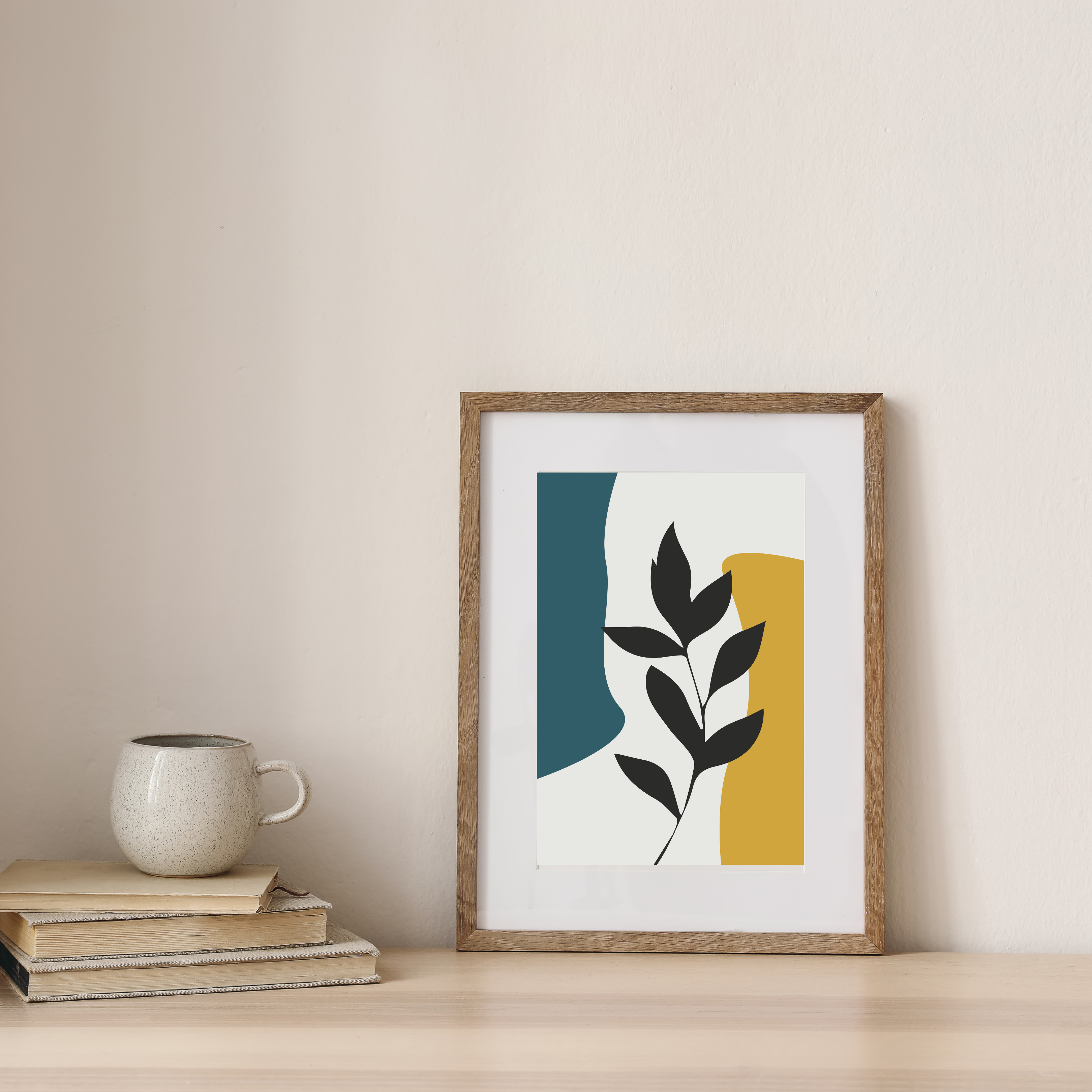 Muted teal and mustard boho print set of three