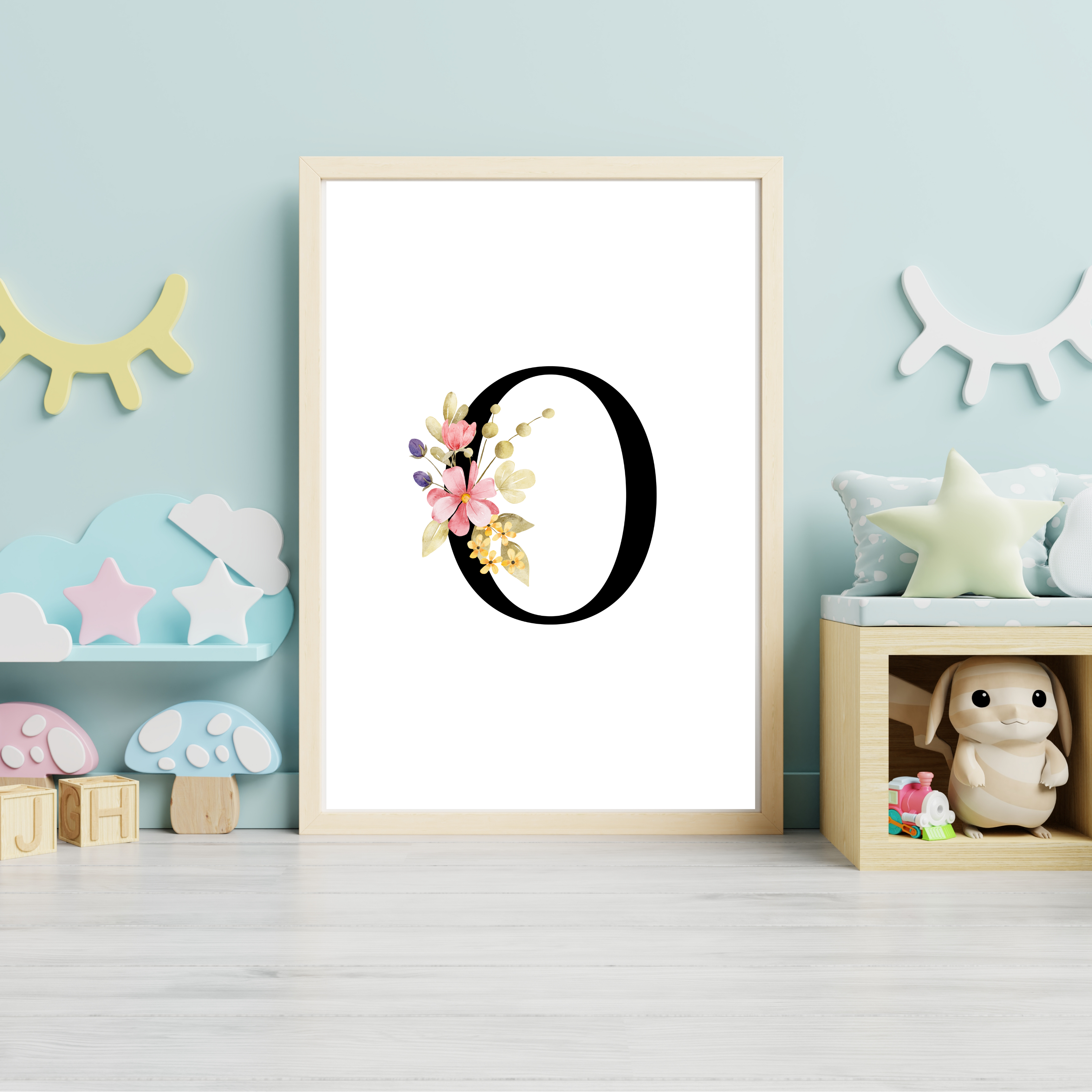 Floral prints with black initials