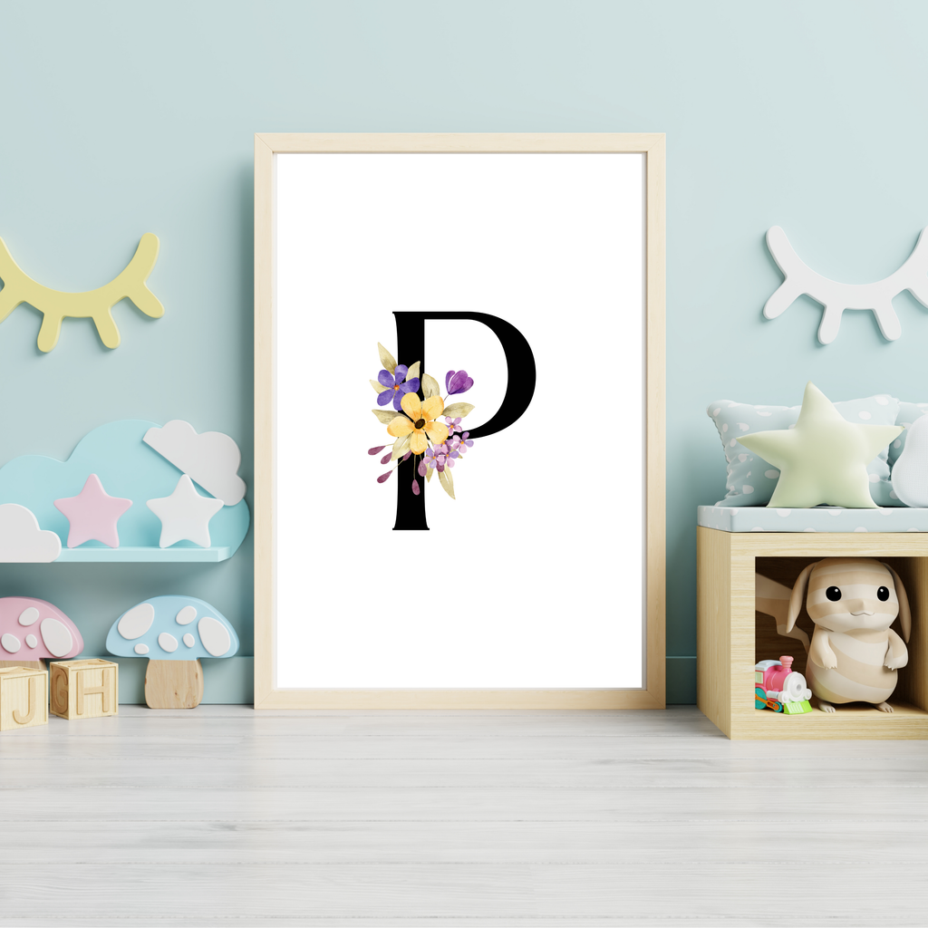 Floral prints with black initials