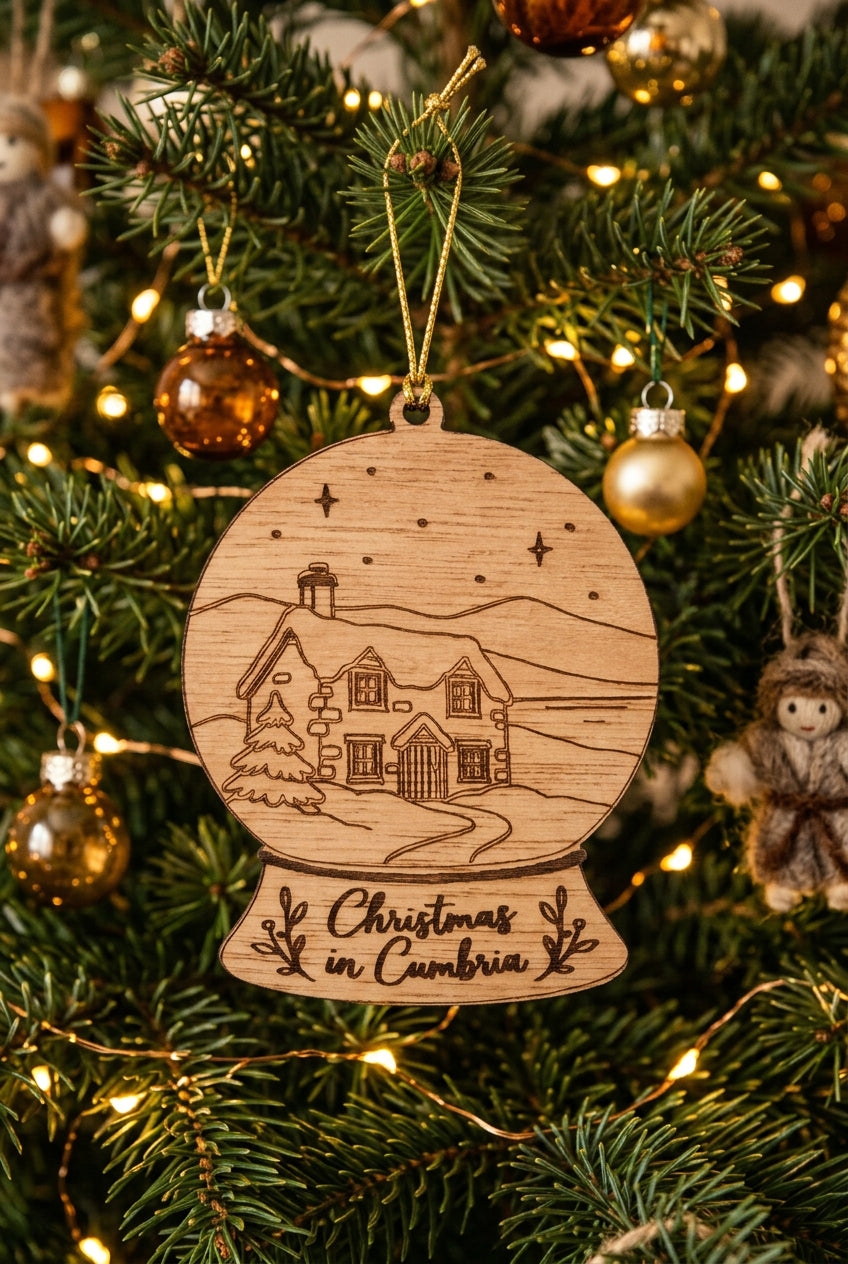 Cumbria Snowglobe Wooden Decoration