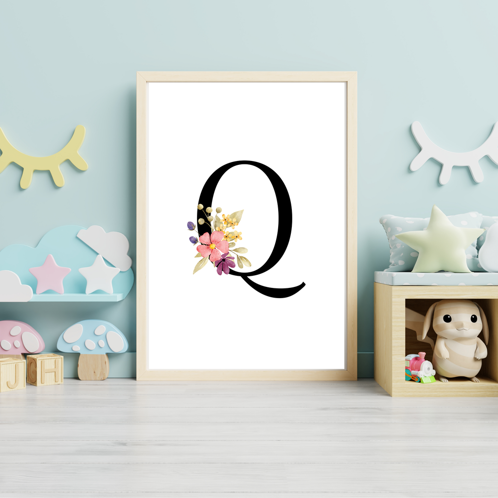 Floral prints with black initials