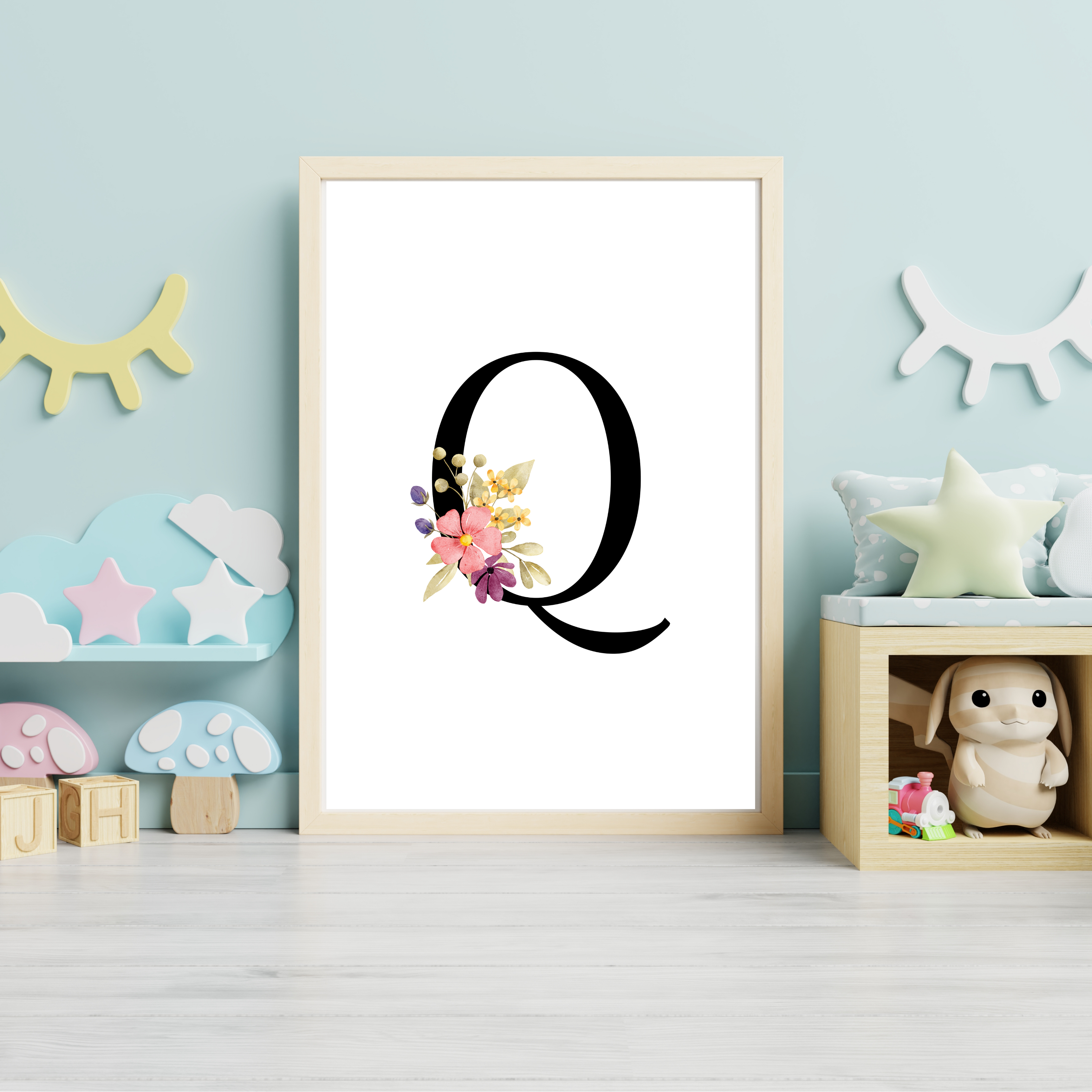 Floral prints with black initials