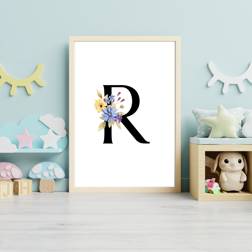 Floral prints with black initials