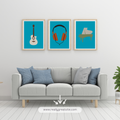 Musical instruments set of three prints