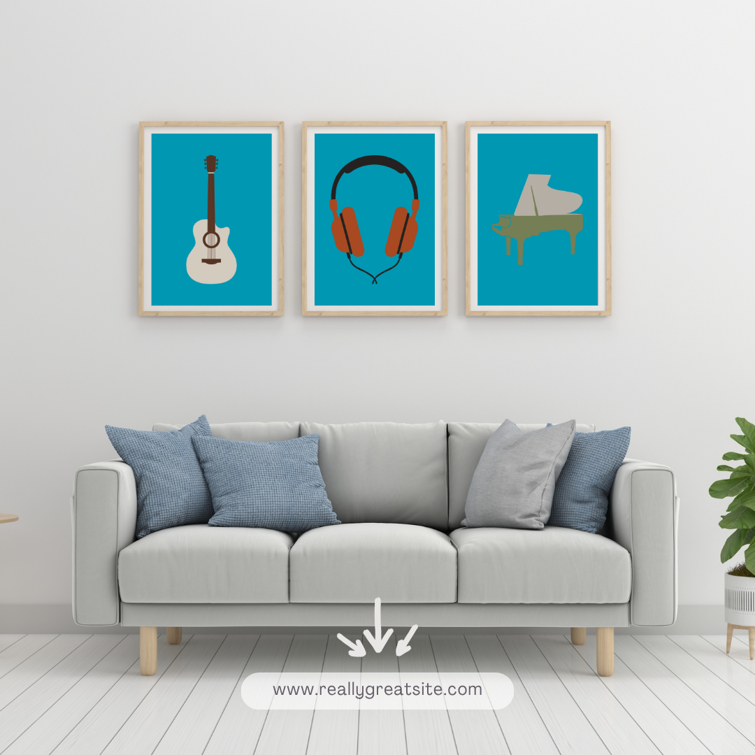 Musical instruments set of three prints