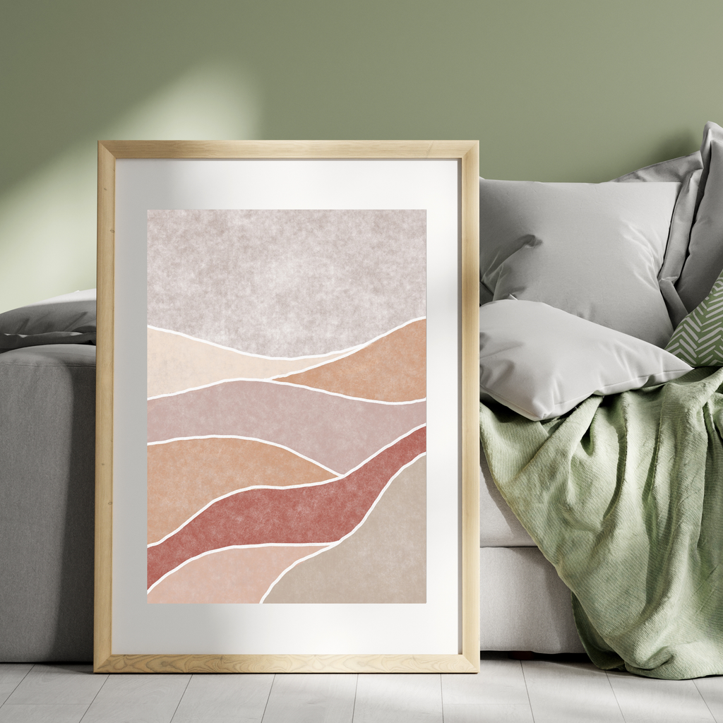 Abstract pink mountain boho print set of three