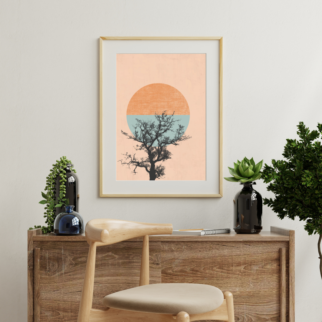 Multicoloured tree and sun print