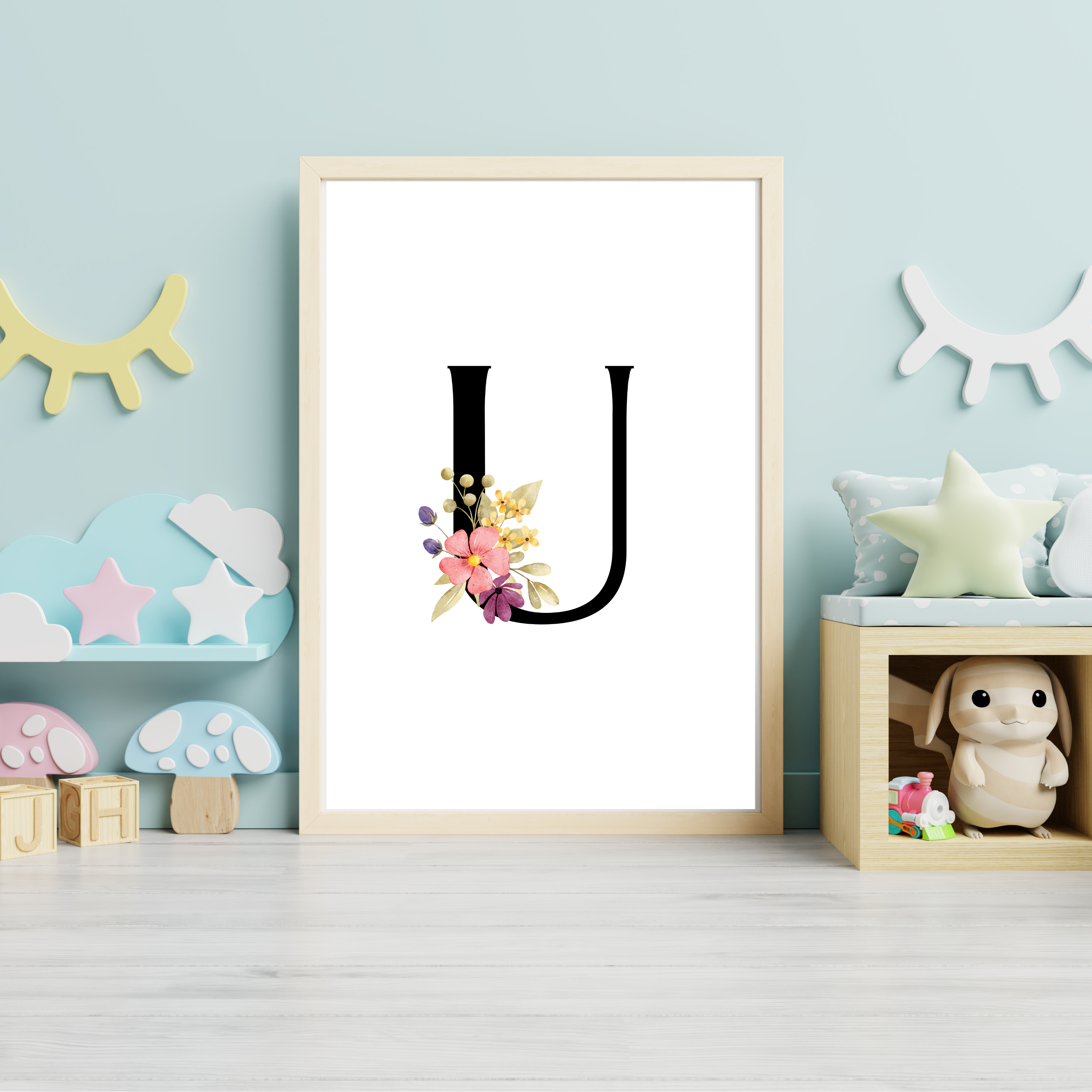 Floral prints with black initials