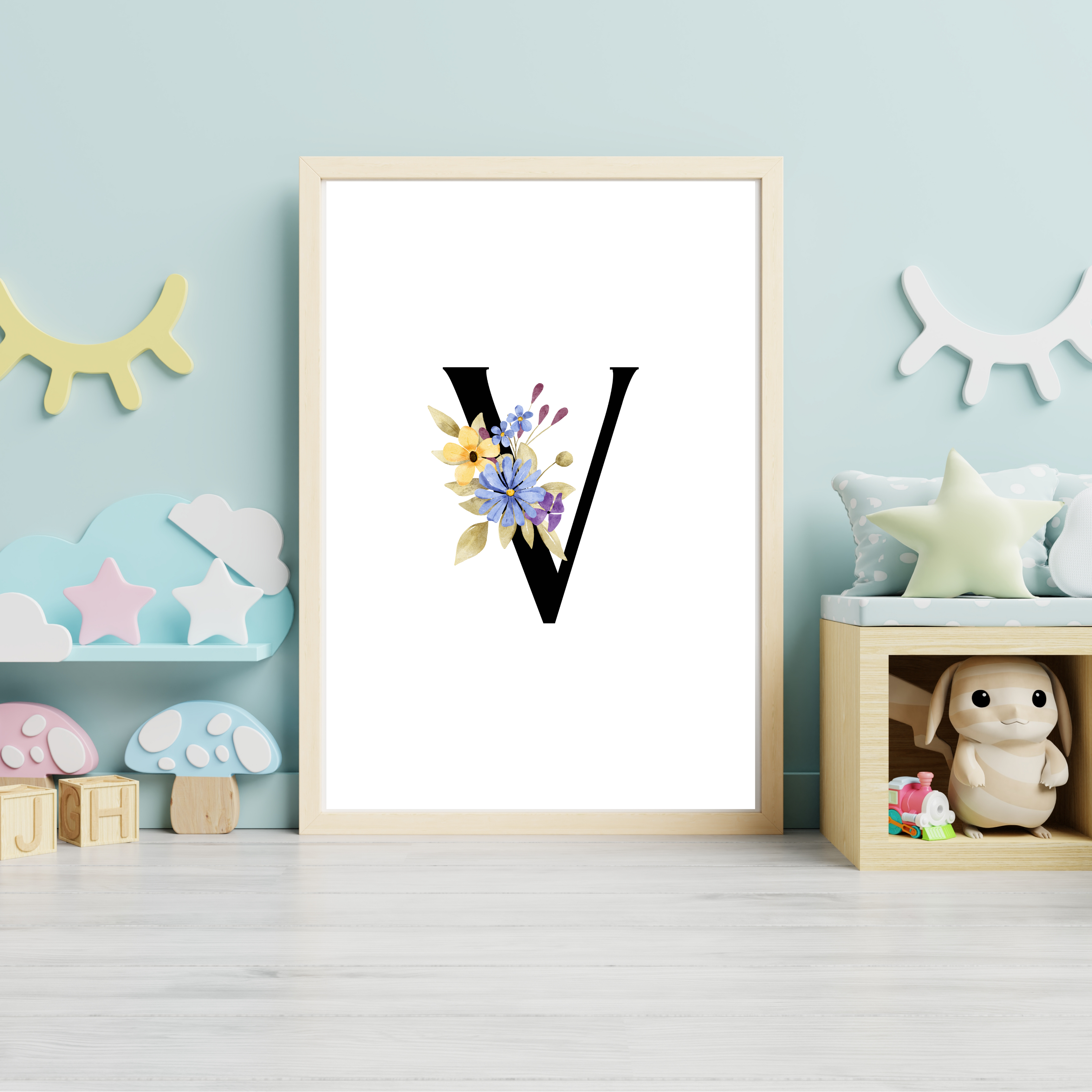 Floral prints with black initials