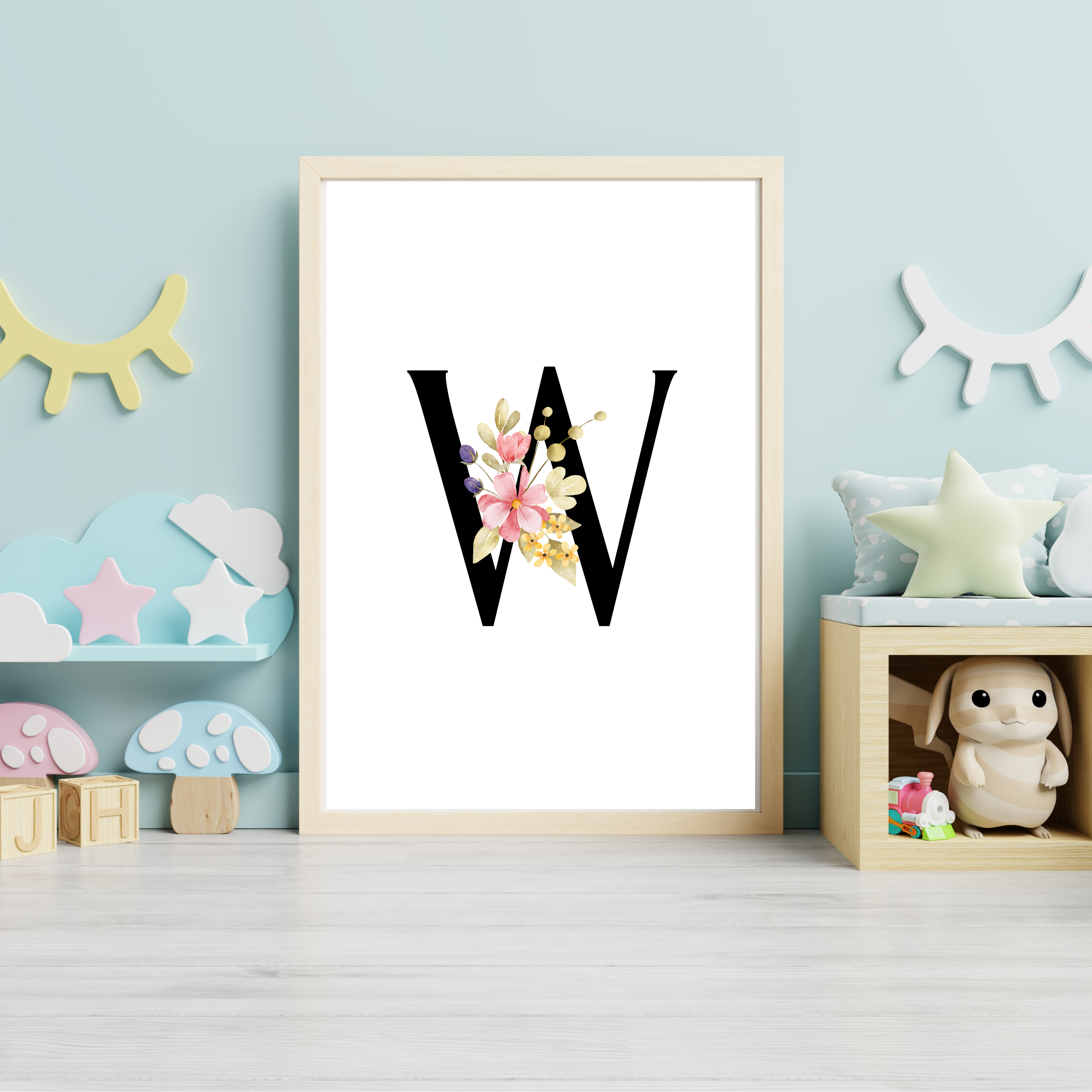 Floral prints with black initials