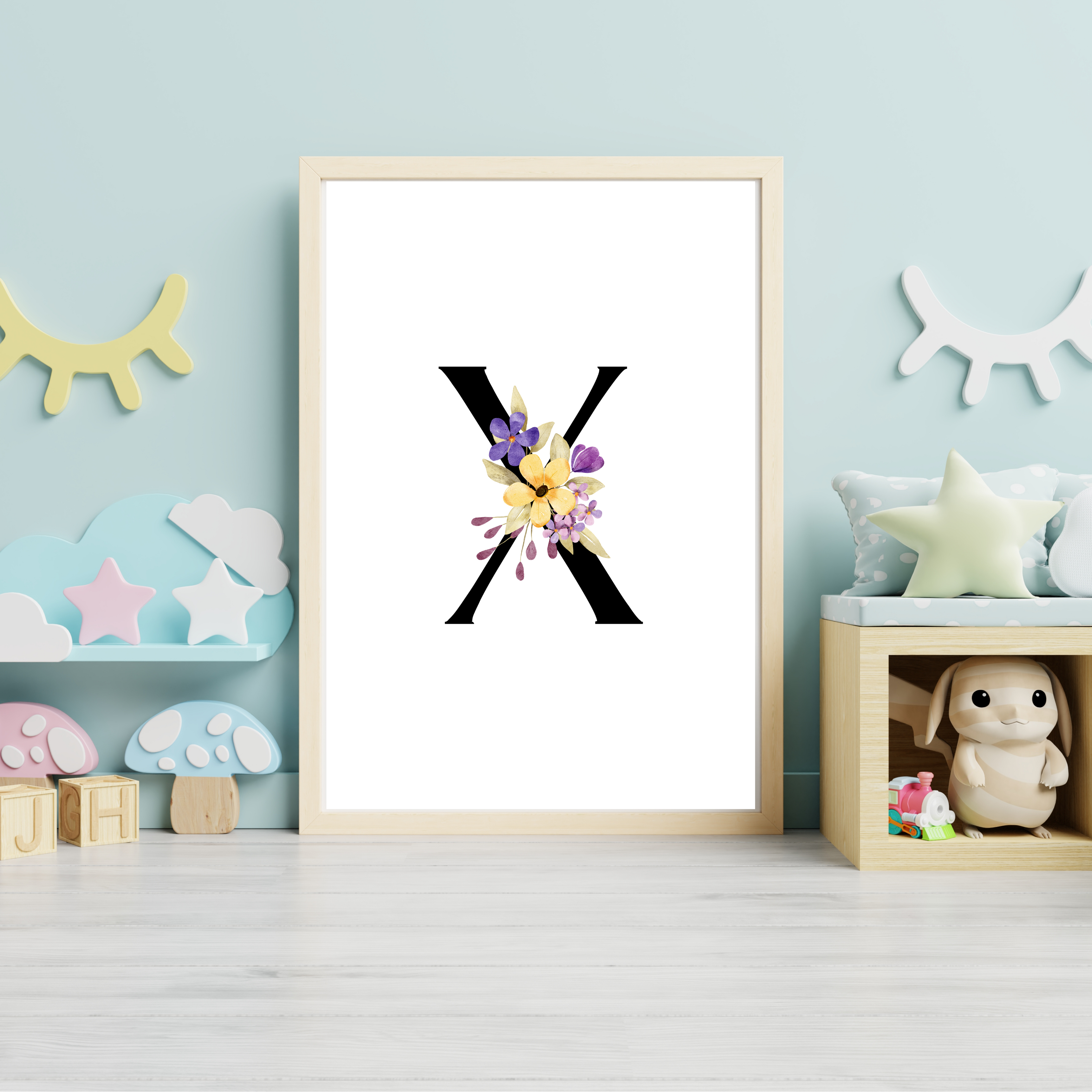 Floral prints with black initials