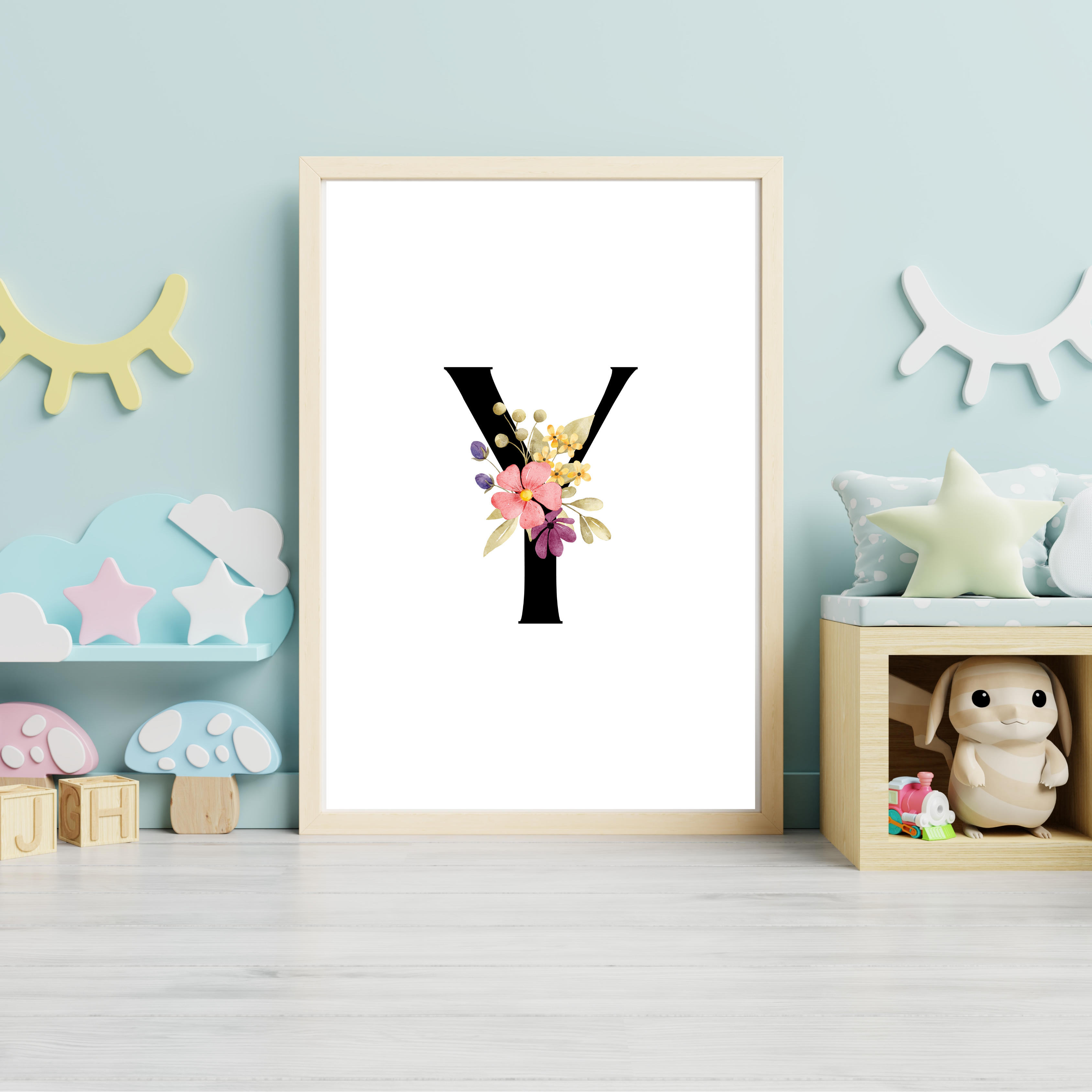 Floral prints with black initials