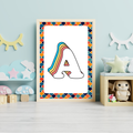 Retro rainbow initial alphabet print with scalloped border