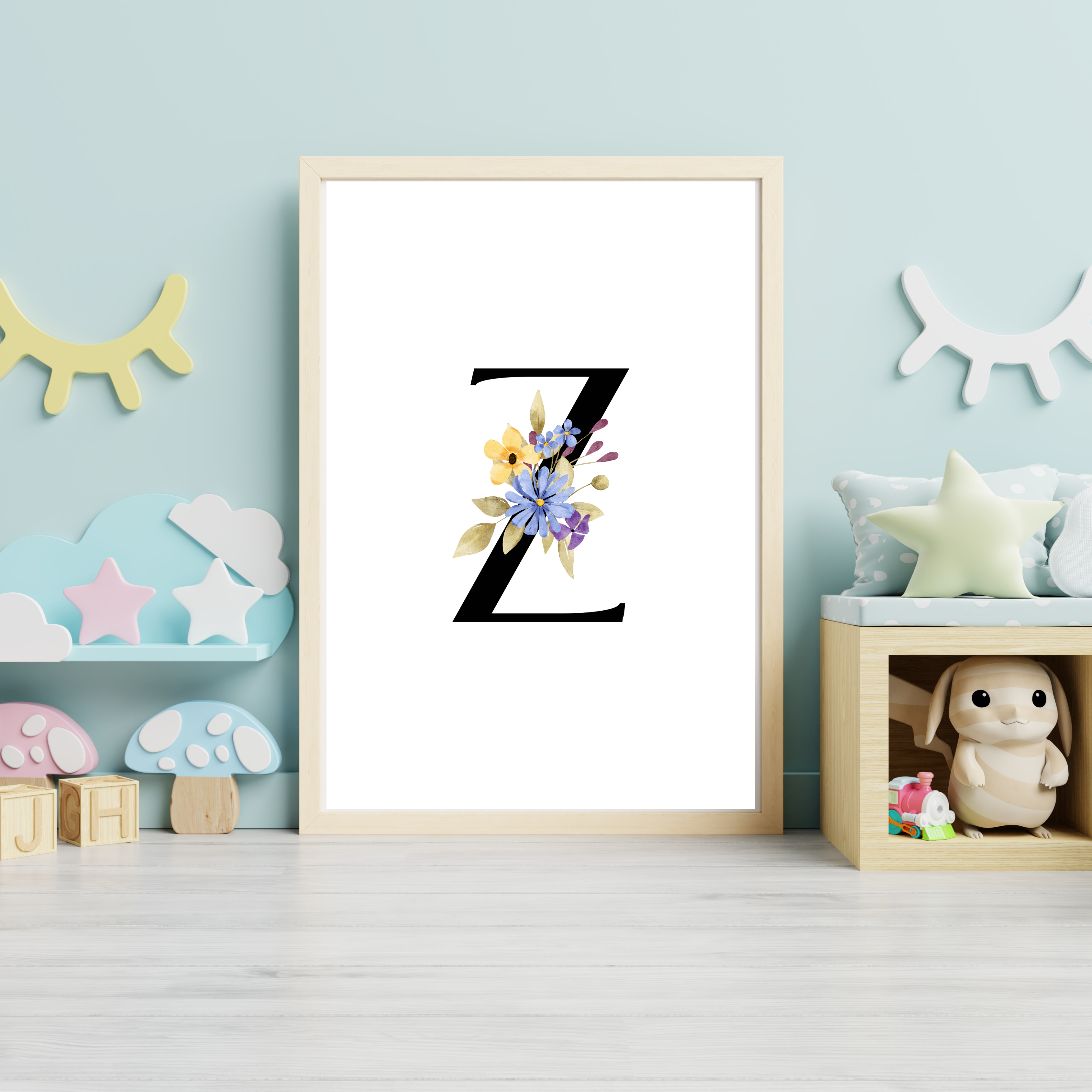 Floral prints with black initials