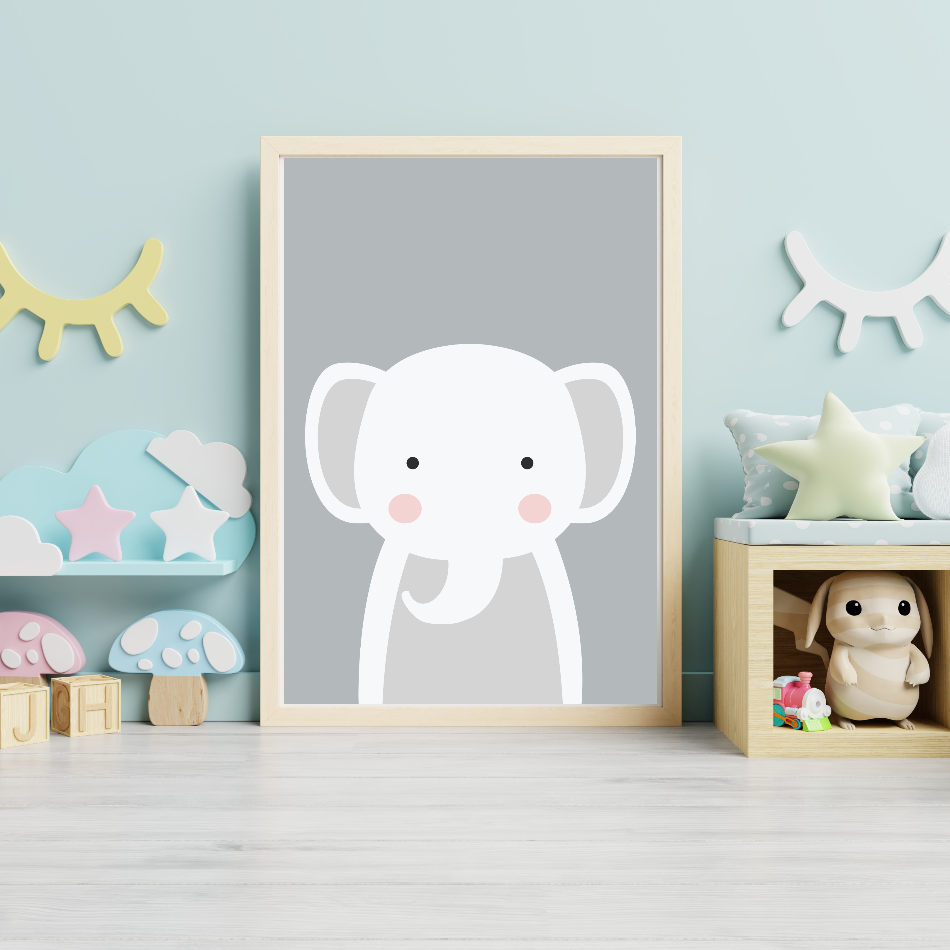 Simple bright animal nursery prints