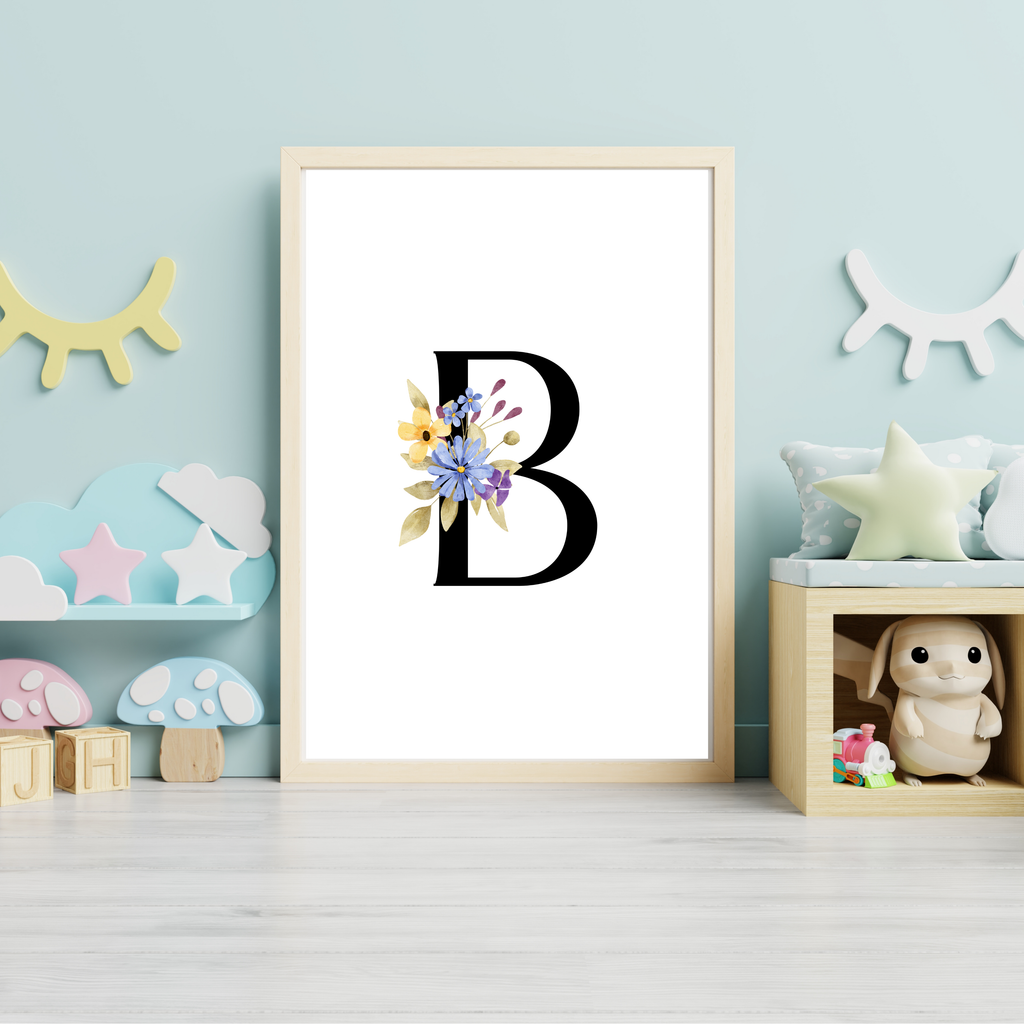 Floral prints with black initials