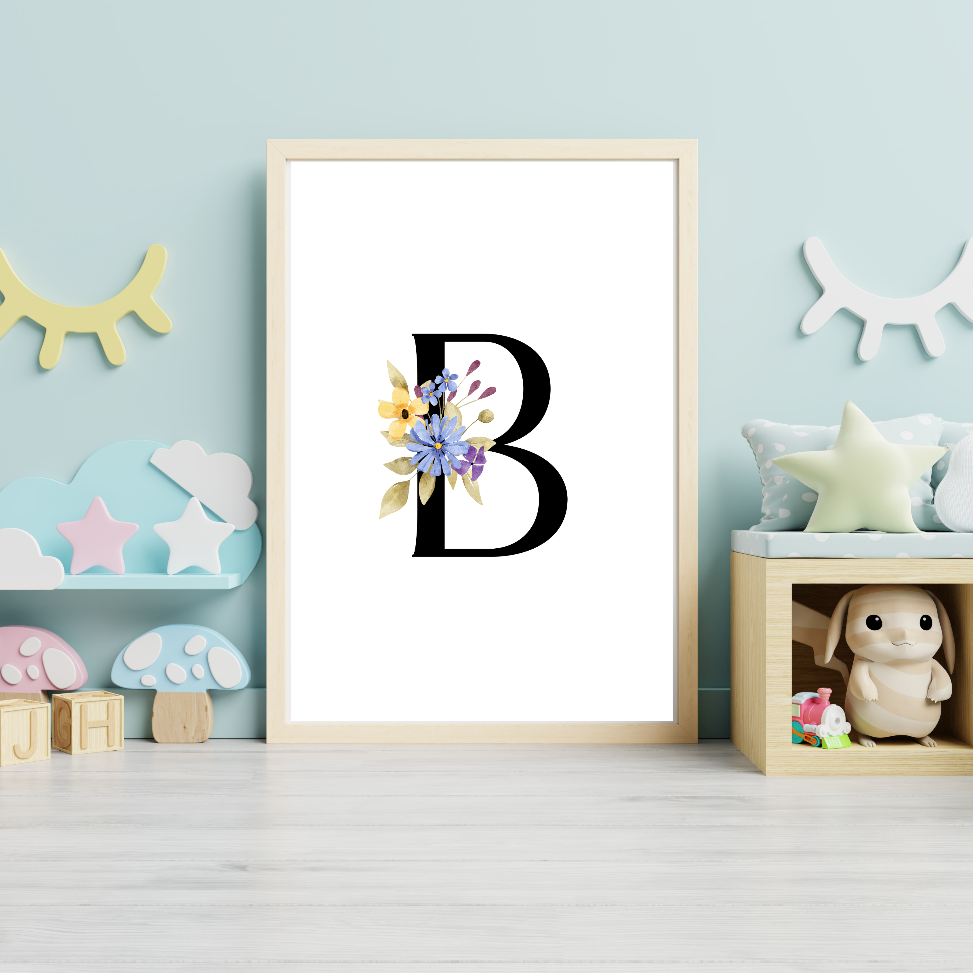 Floral prints with black initials