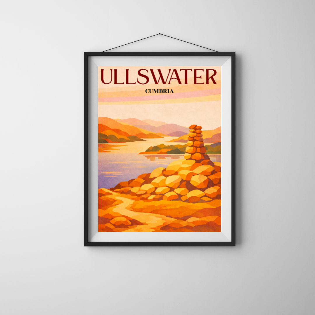 Retro Ullswater FellTravel Print
