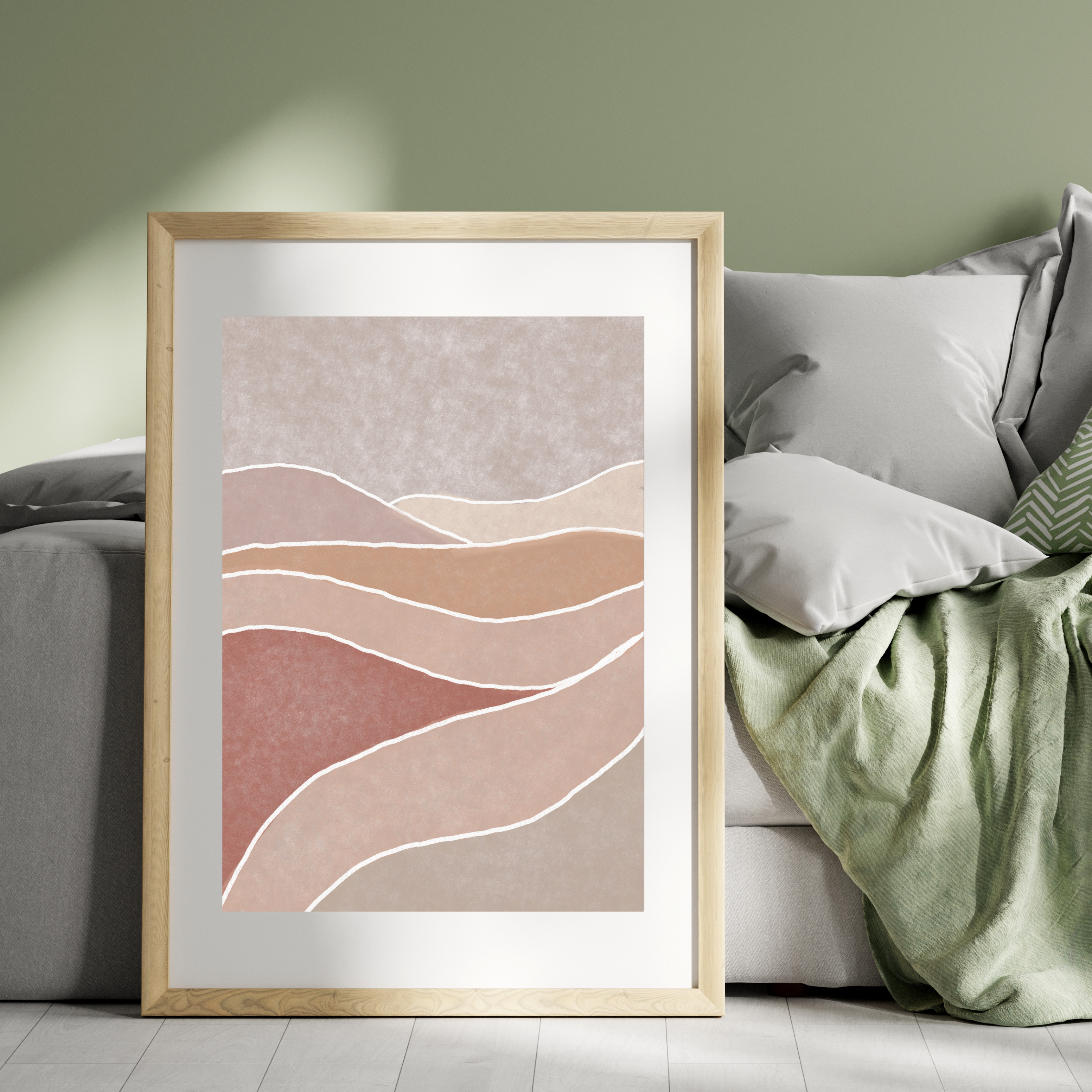 Abstract pink mountain boho print set of three