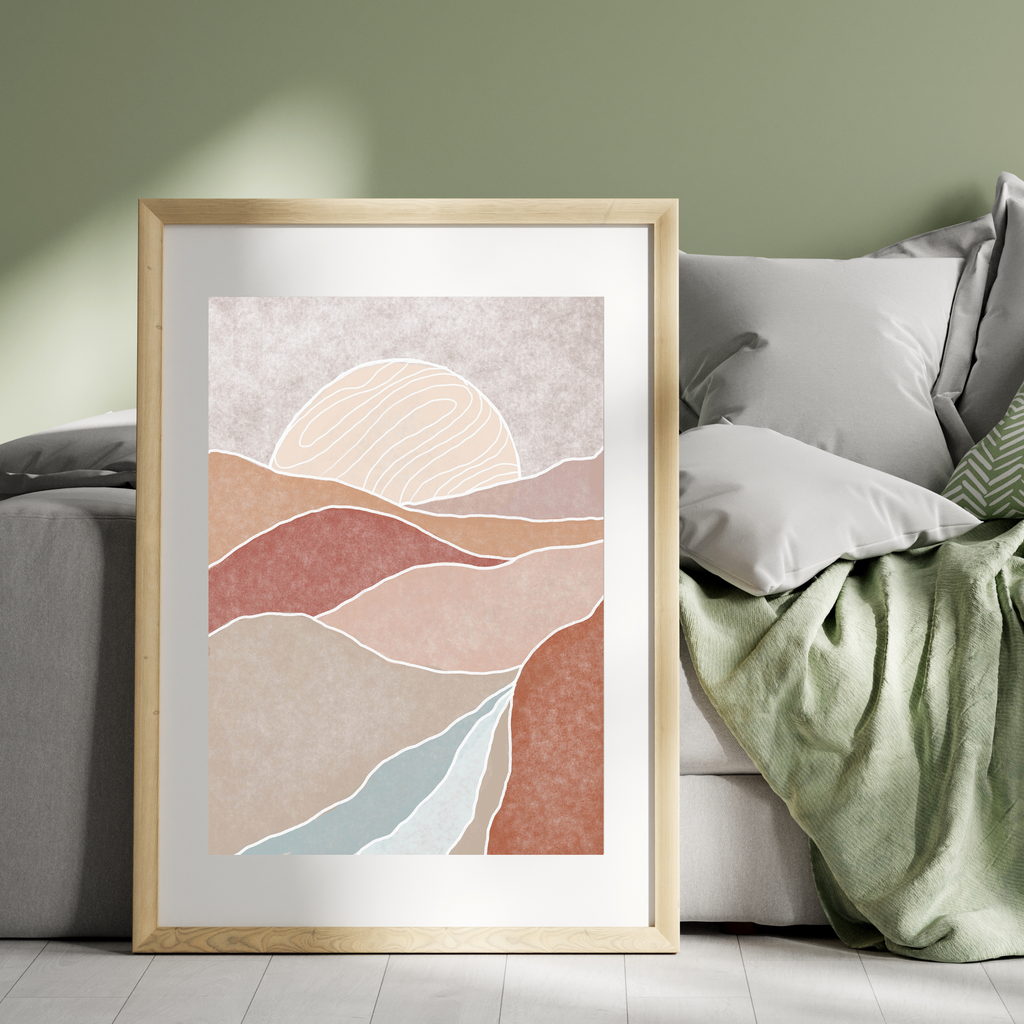 Abstract pink mountain boho print set of three