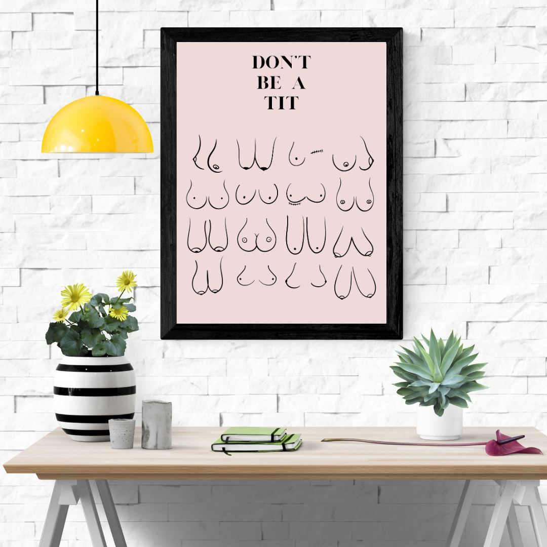 Boob prints with a range of phrases