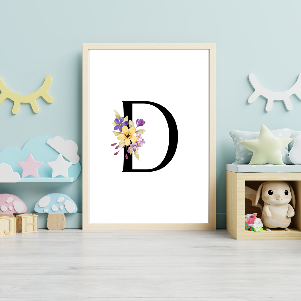 Floral prints with black initials