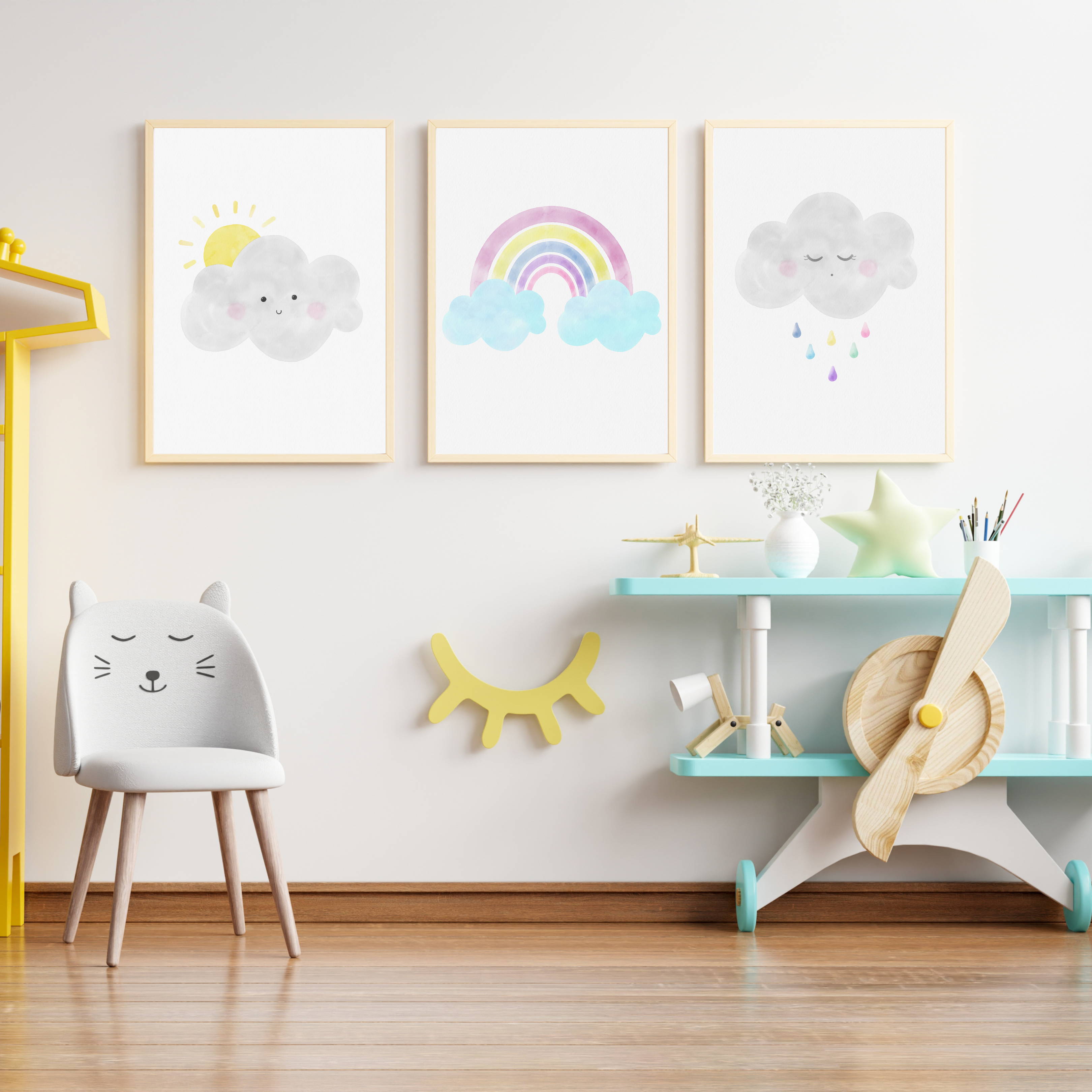 clouds and rainbow nursery prints