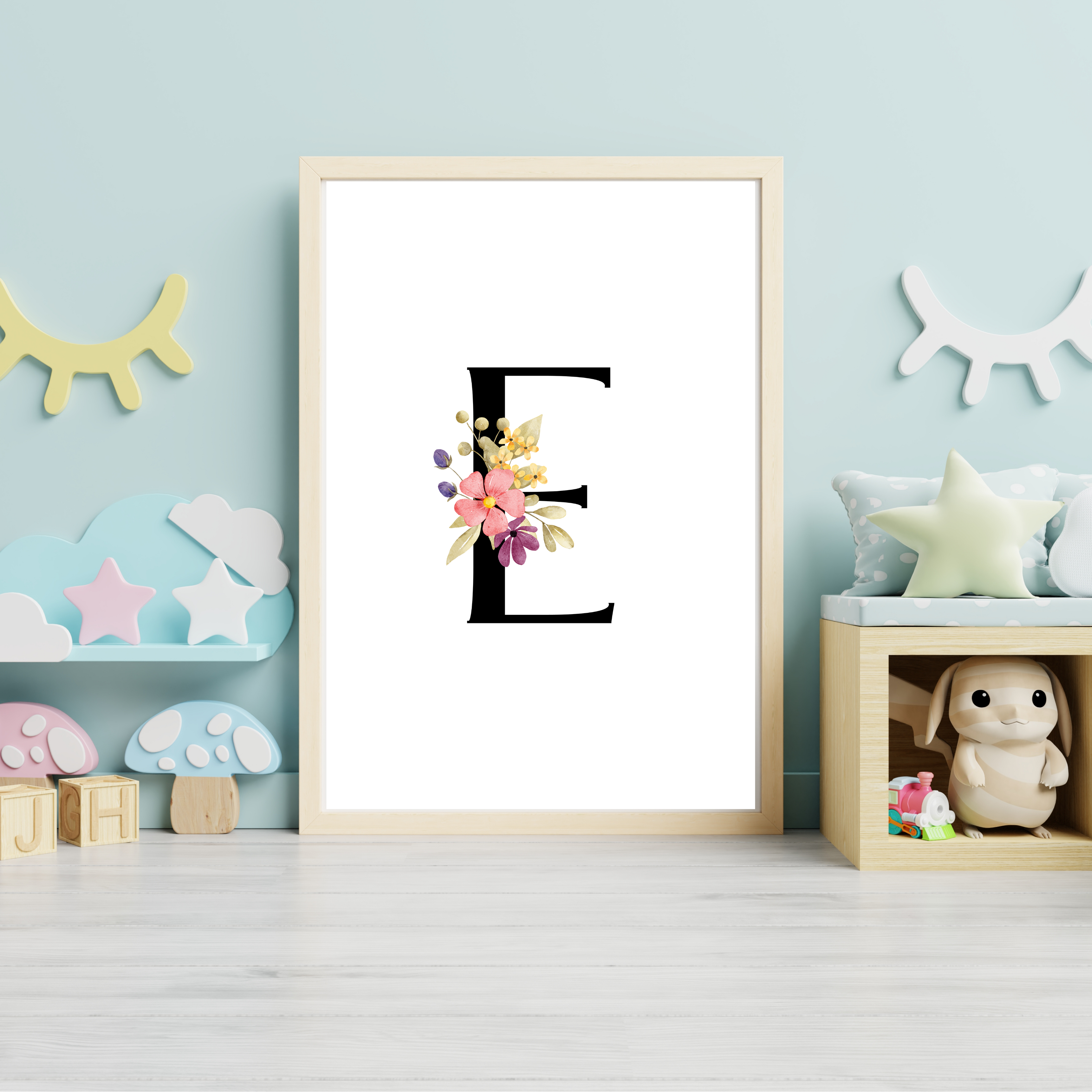 Floral prints with black initials