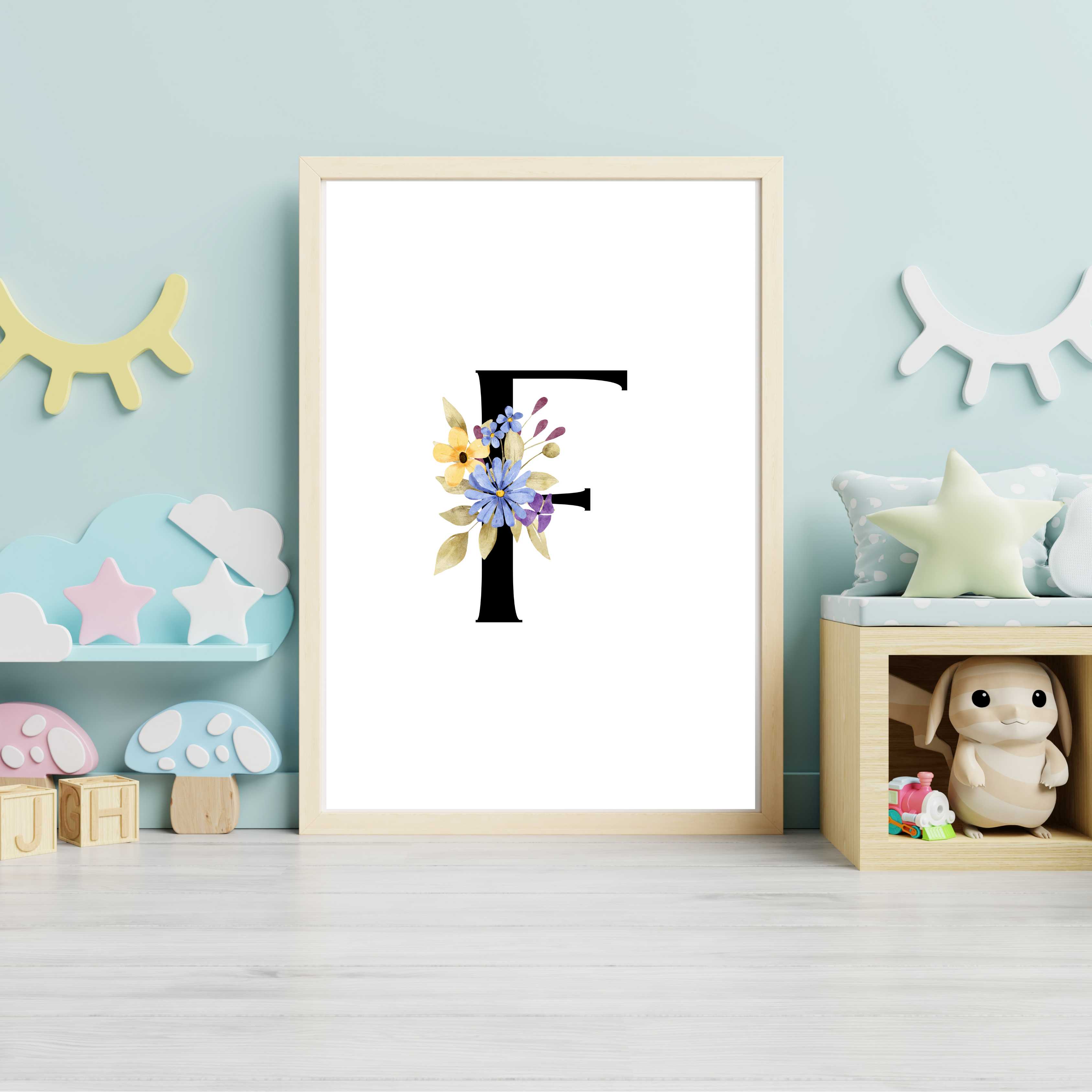 Floral prints with black initials