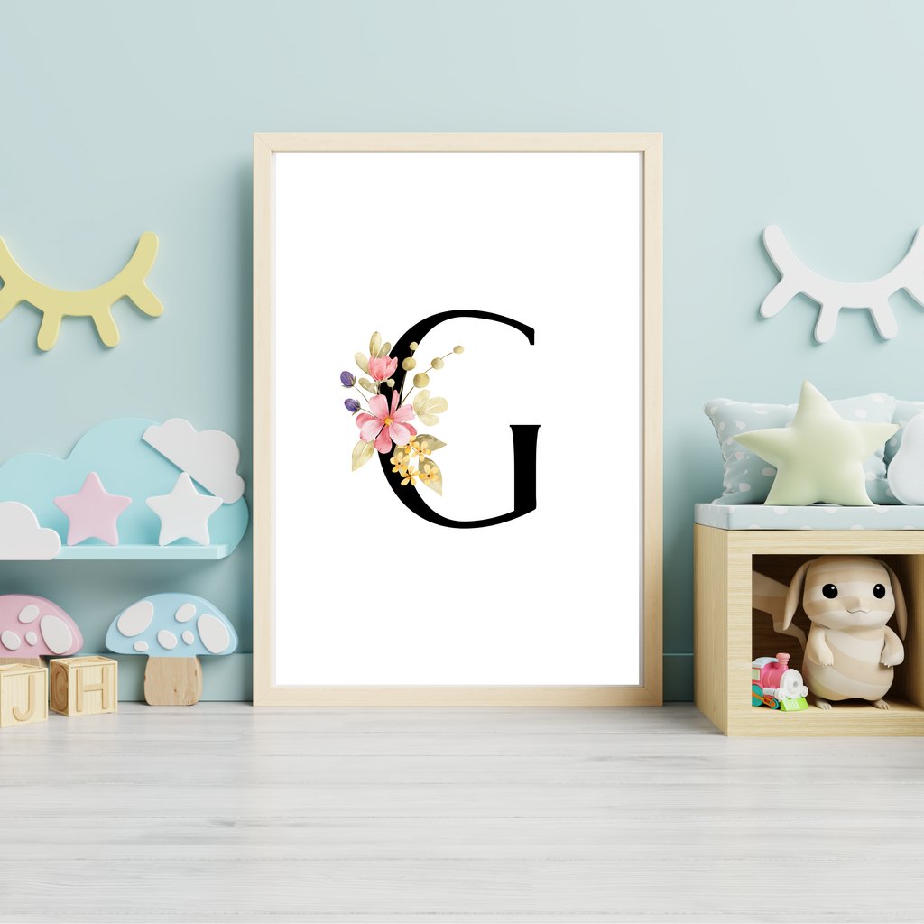 Floral prints with black initials