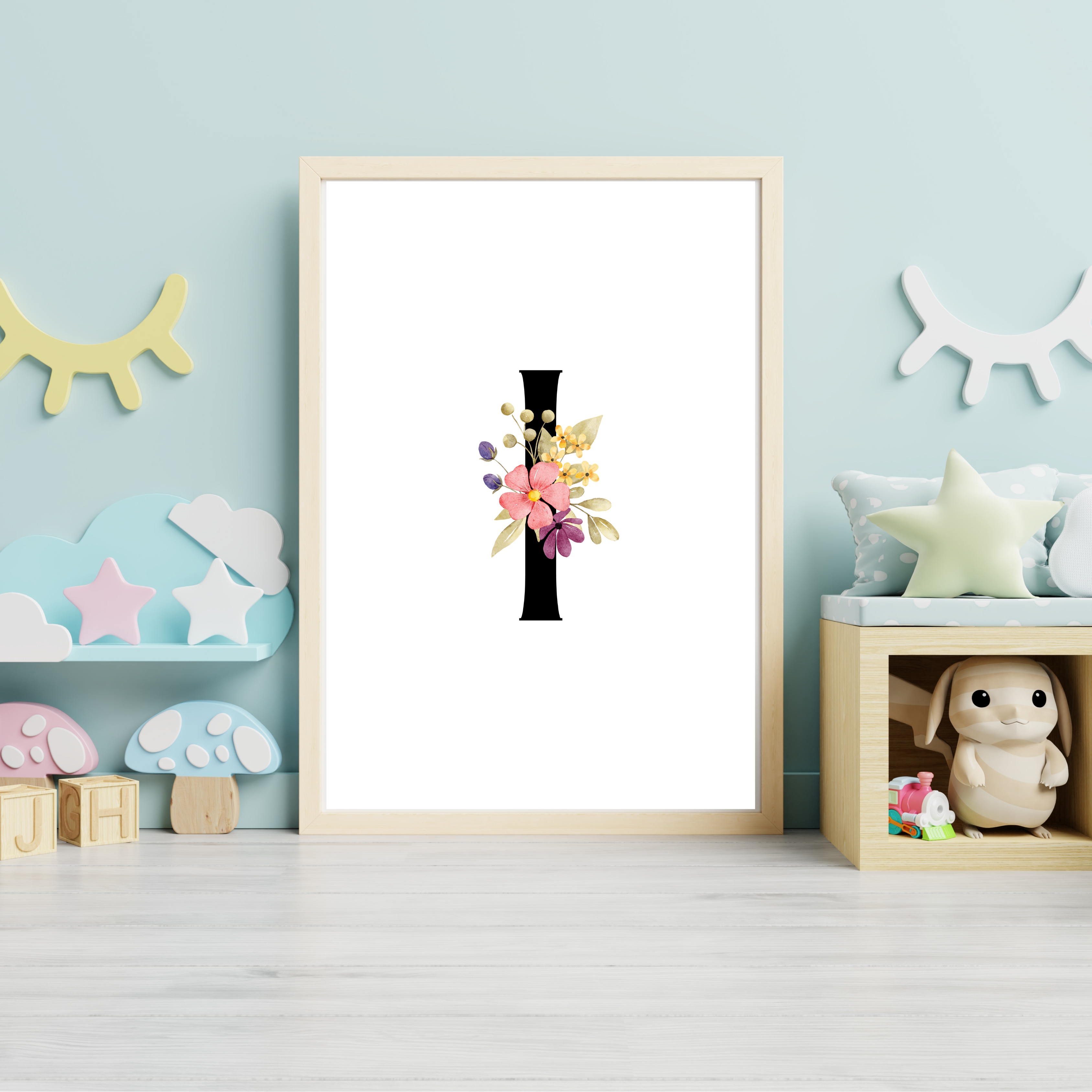 Floral prints with black initials