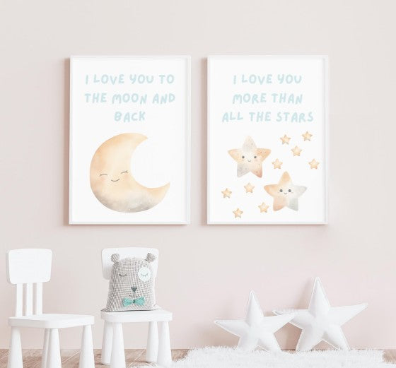 I love you moon and star nursery prints
