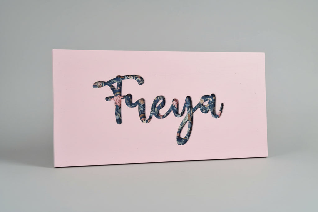 Wooden name wall art with fabric