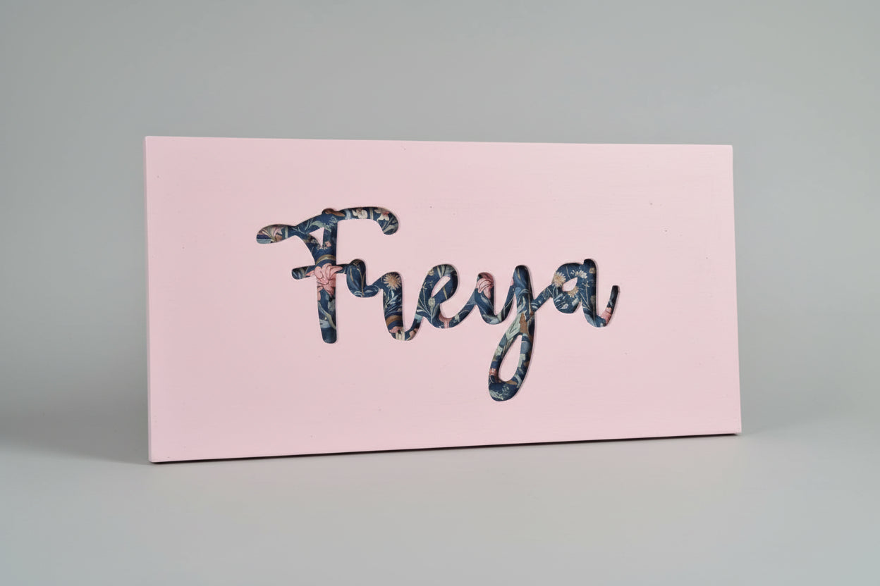 Wooden name wall art with fabric