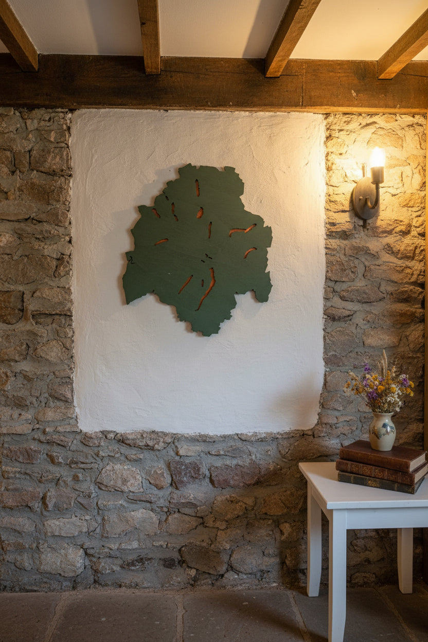 Lake district wooden map with lakes