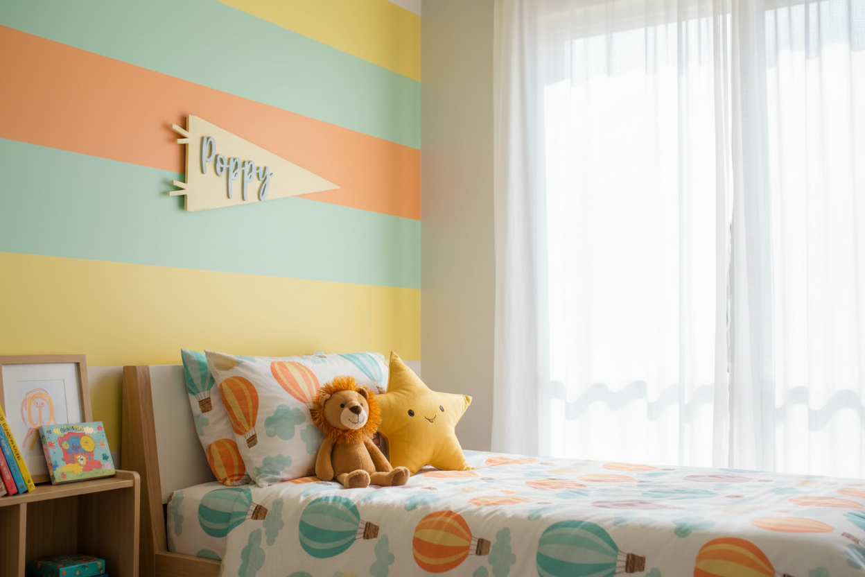 Personalised pennant flag in bright child's bedroom 3