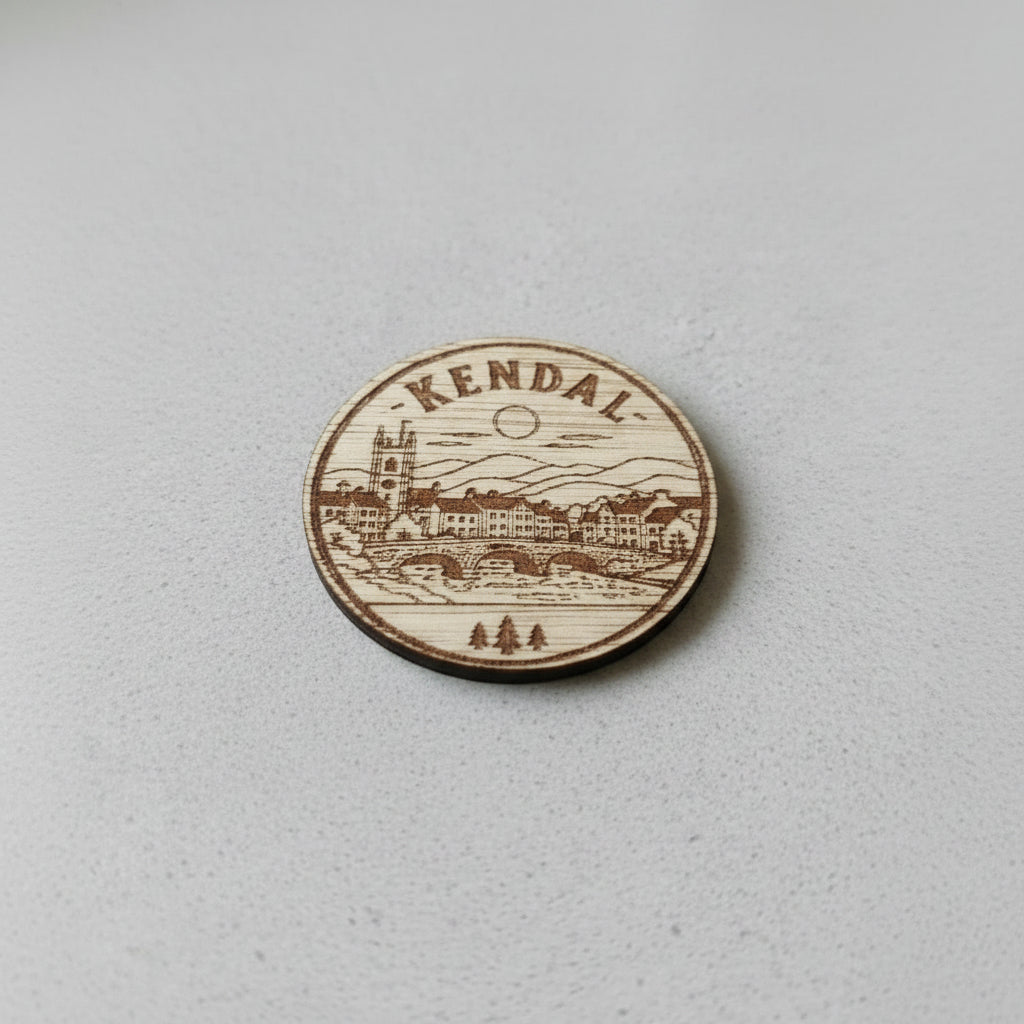 Kendal wooden engraved badge
