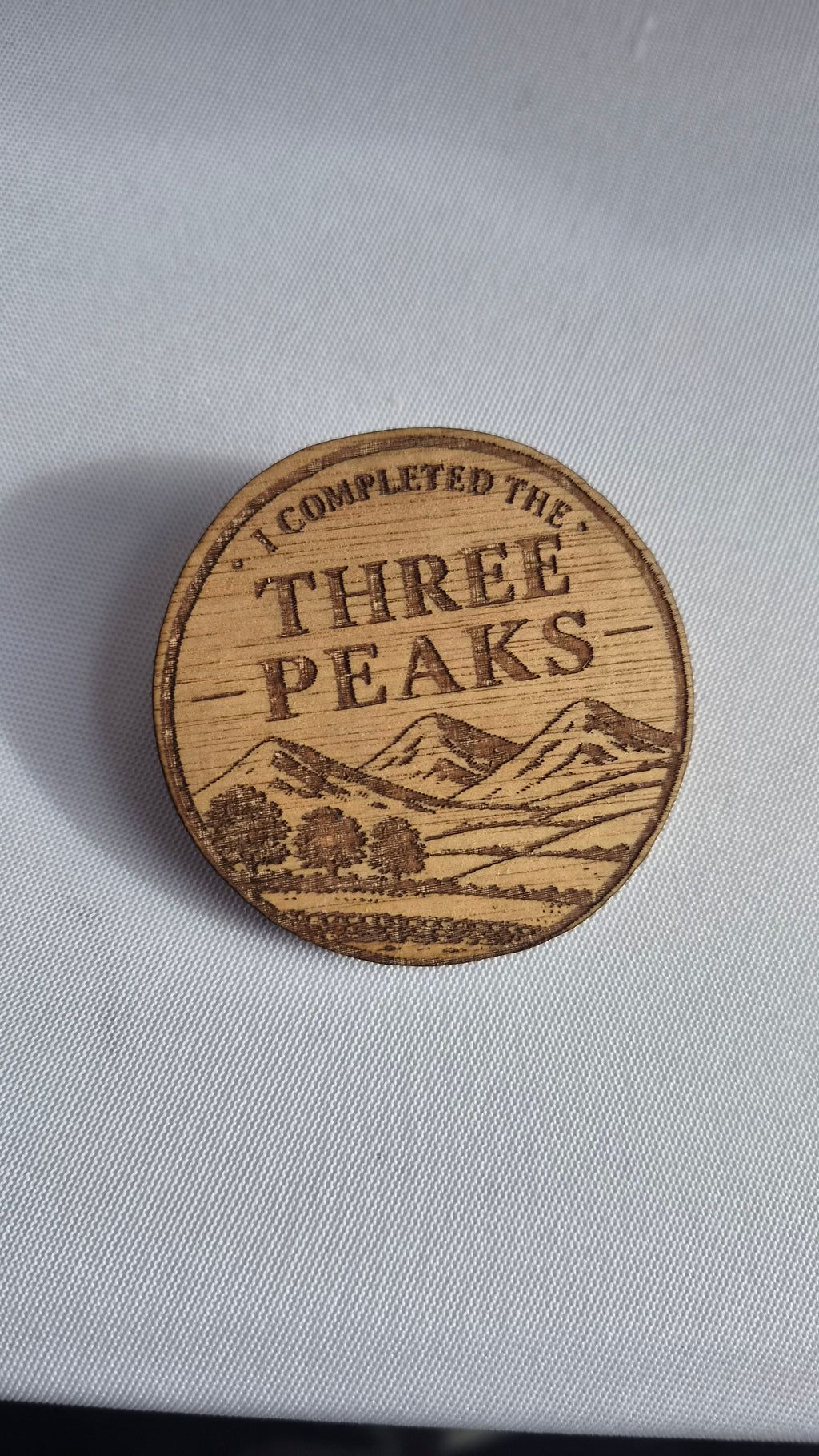 Three Peaks Engraved Badge